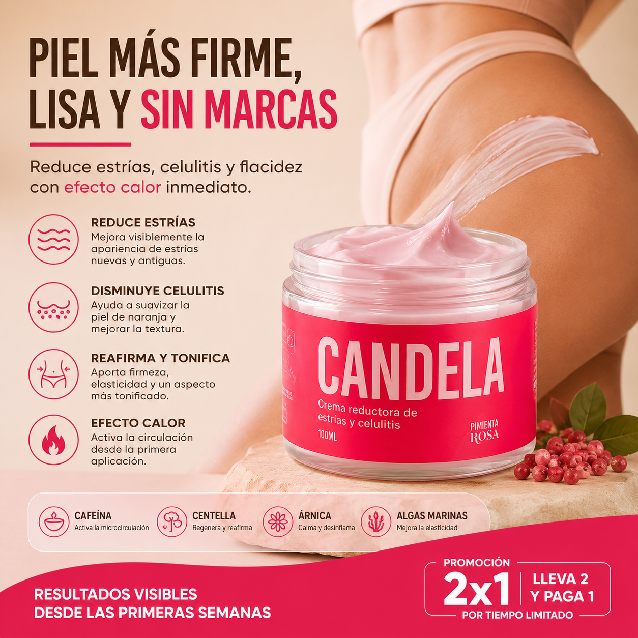 Candela Crema Reductora: Estrías, Celulitis y Piel Firme