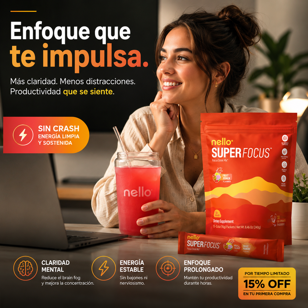 Nello SuperFocus: bebida nootrópica para concentración y enfoque