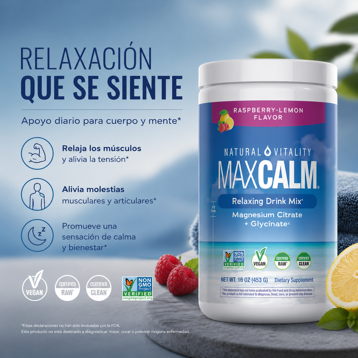 MAXCALM Powder Raspberry-Lemon: Relájate, Duerme y Recupérate