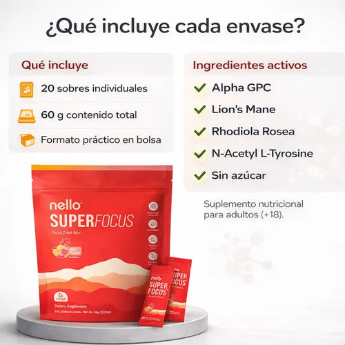 Nello SuperFocus: bebida nootrópica para concentración y enfoque