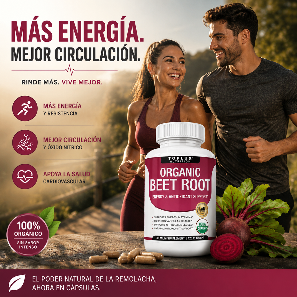Toplux Organic Beet Root Capsules: Energía y Circulación Natural