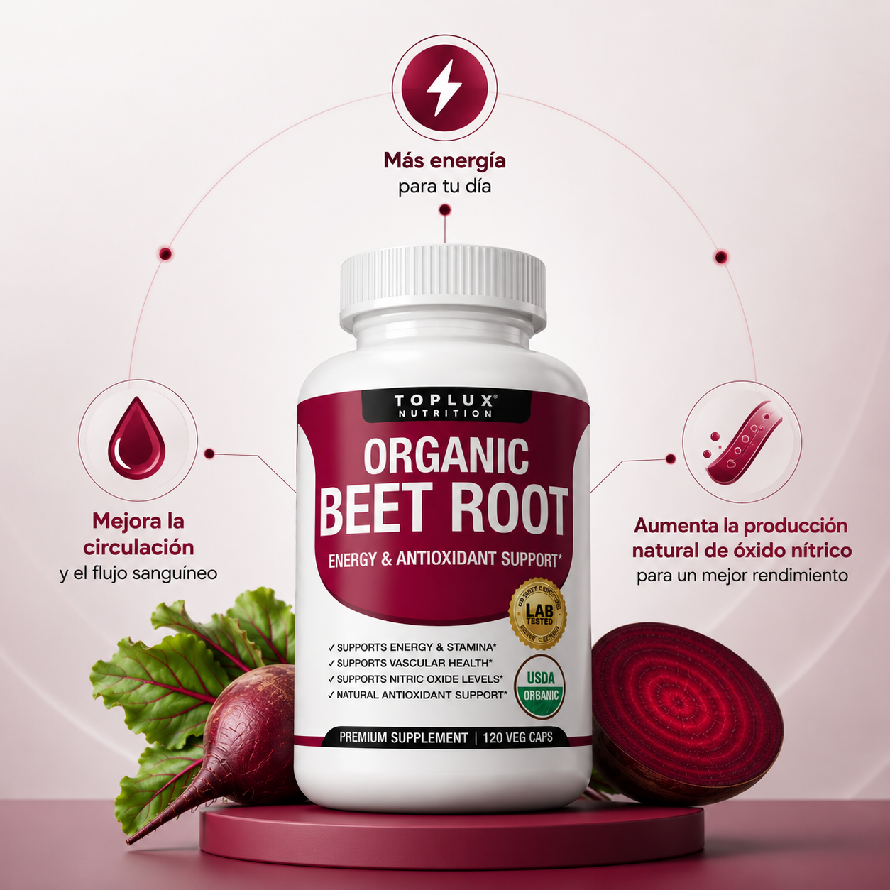 Toplux Organic Beet Root Capsules: Energía y Circulación Natural