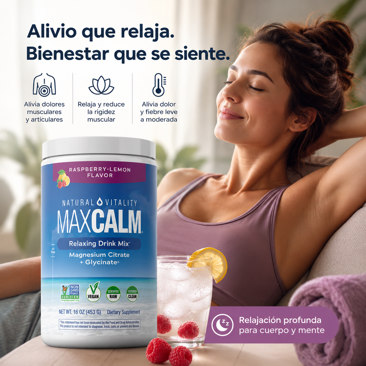 MAXCALM Powder Raspberry-Lemon: Relájate, Duerme y Recupérate